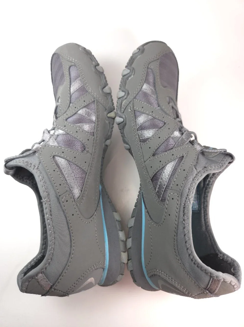 Skechers Bikers Gray & Teal Slip‑On Bungee‑Lace Walking Sneakers Sz 8